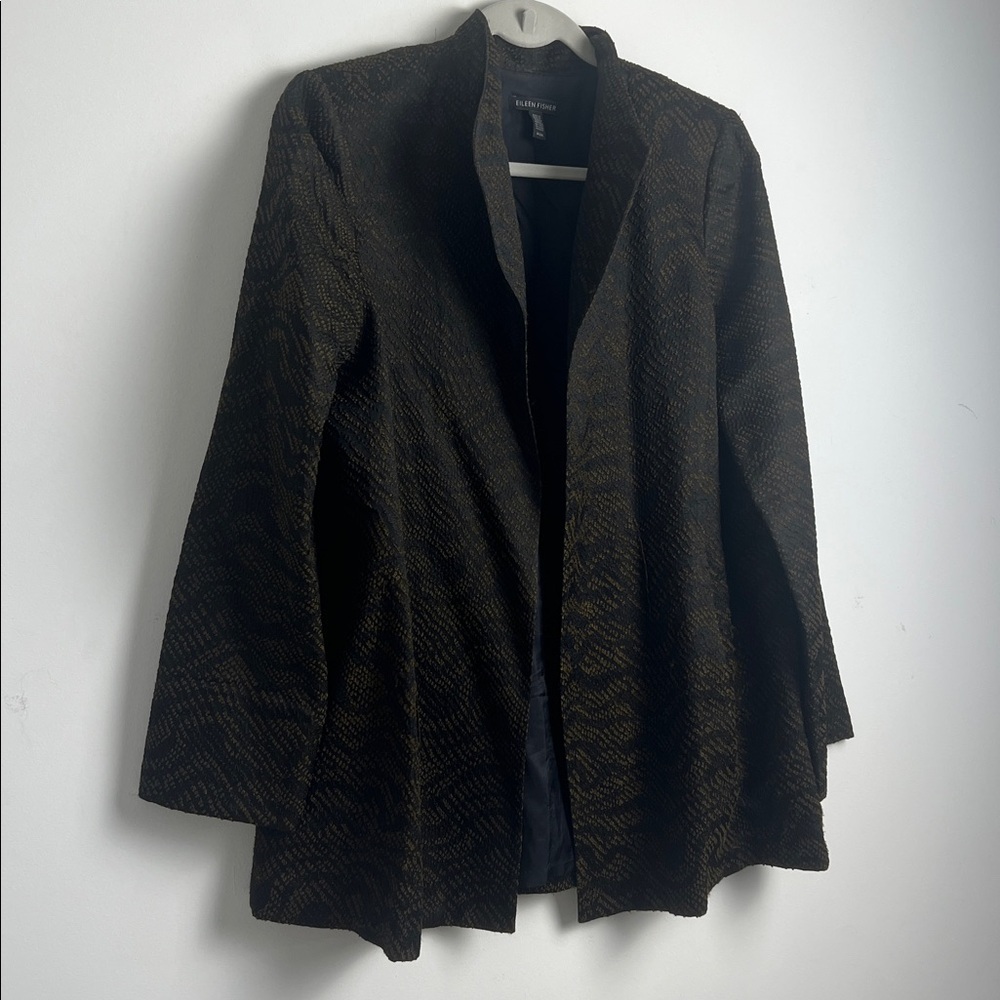 Eileen Fisher Medium Silk Blend Jacquard Wave Textured Open Front Jacket - Picture 4 of 13